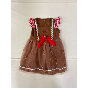 Girls Gingerbread Christmas Dress Brown Tulle Candy Cane Holiday Party 2-3Y
